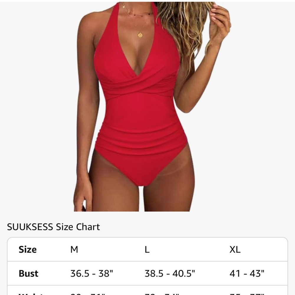 Red SUUKSESS Women Sexy Tummy Control One Piece Swimsuits Halter Push Up Swim M - Picture 8 of 8